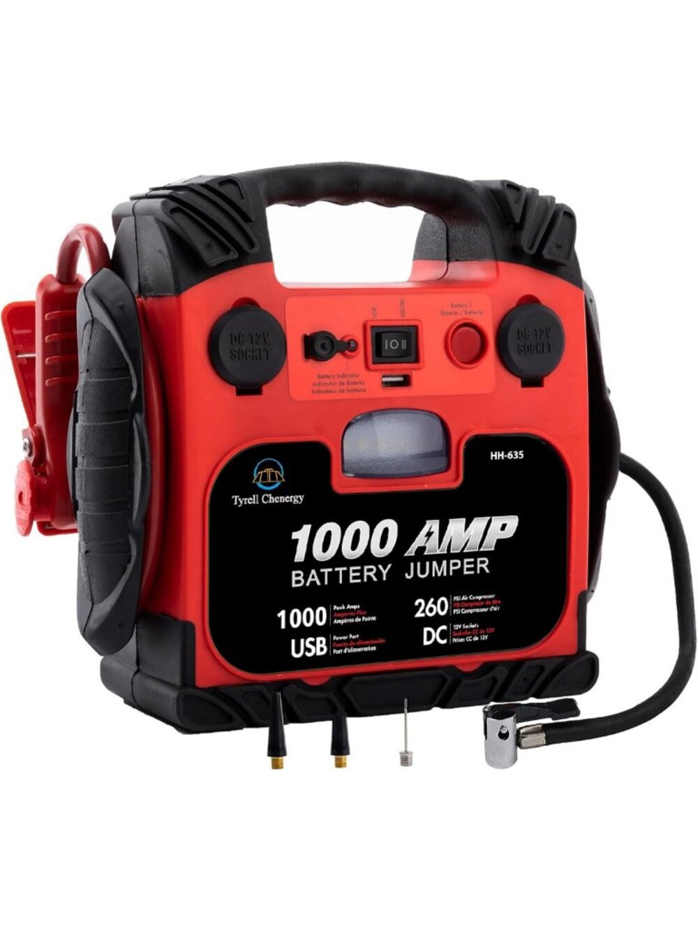 Portable Car Battery Jump Starter & Air Compressor, 1000A Booster, 260PSI Tire